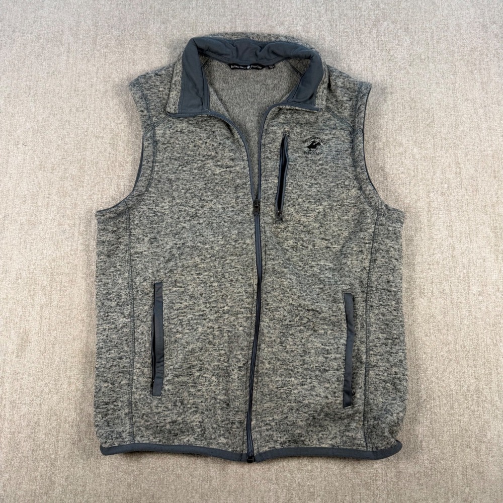Beverly Hills Polo Club Fleece Vest Mens Size M Gray Heather‎ Full Zip Mock Neck